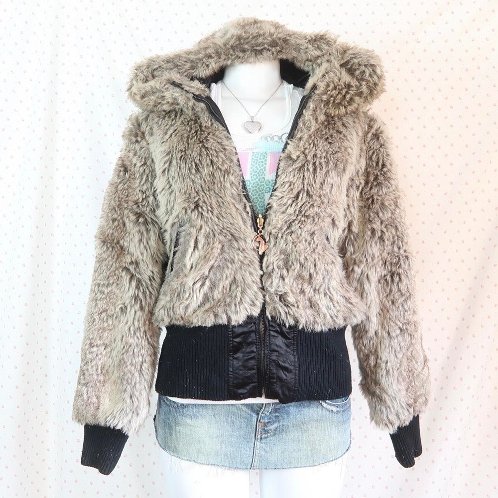 vintage baby phat y2k reversible faux fur hooded jacket